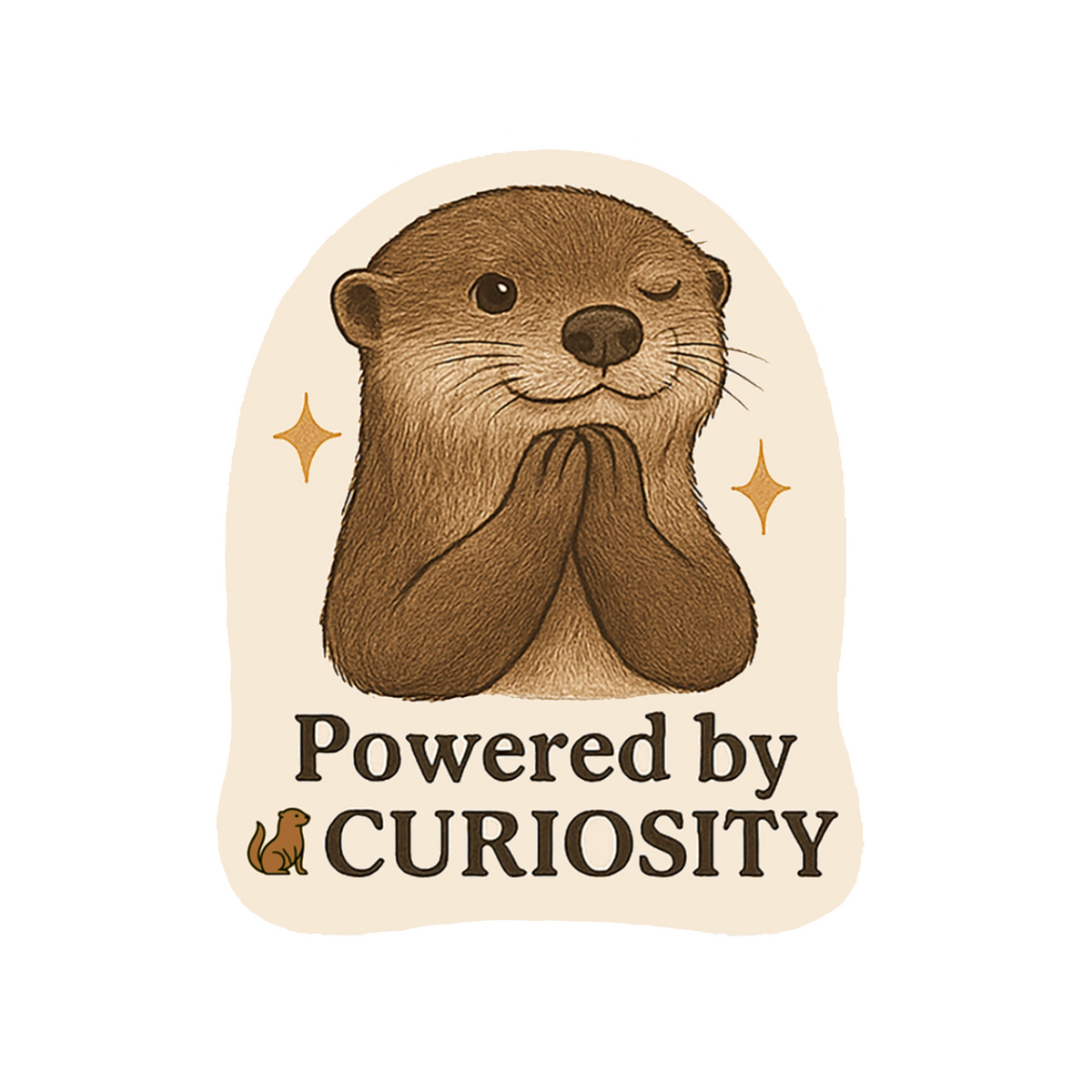 Powered by Curiosity Otter Sticker — Cute Waterproof Kiss-Cut Vinyl Sticker